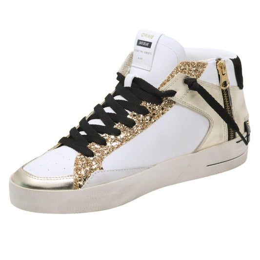 Crime London Sk8 Deluxe Mid 21150 in pelle bianca e oro