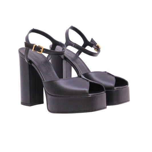 Sergio Levantesi Vera6 Tryde sandalo donna in pelle nera con plateau e tacco