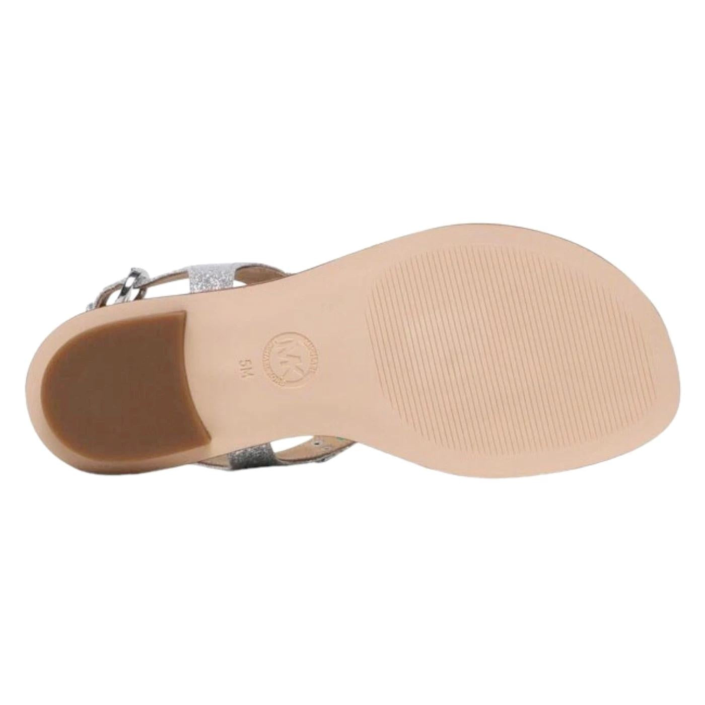 Michael Kors Plate Thong sandalo da donna in pelle e tessuto di colore argento