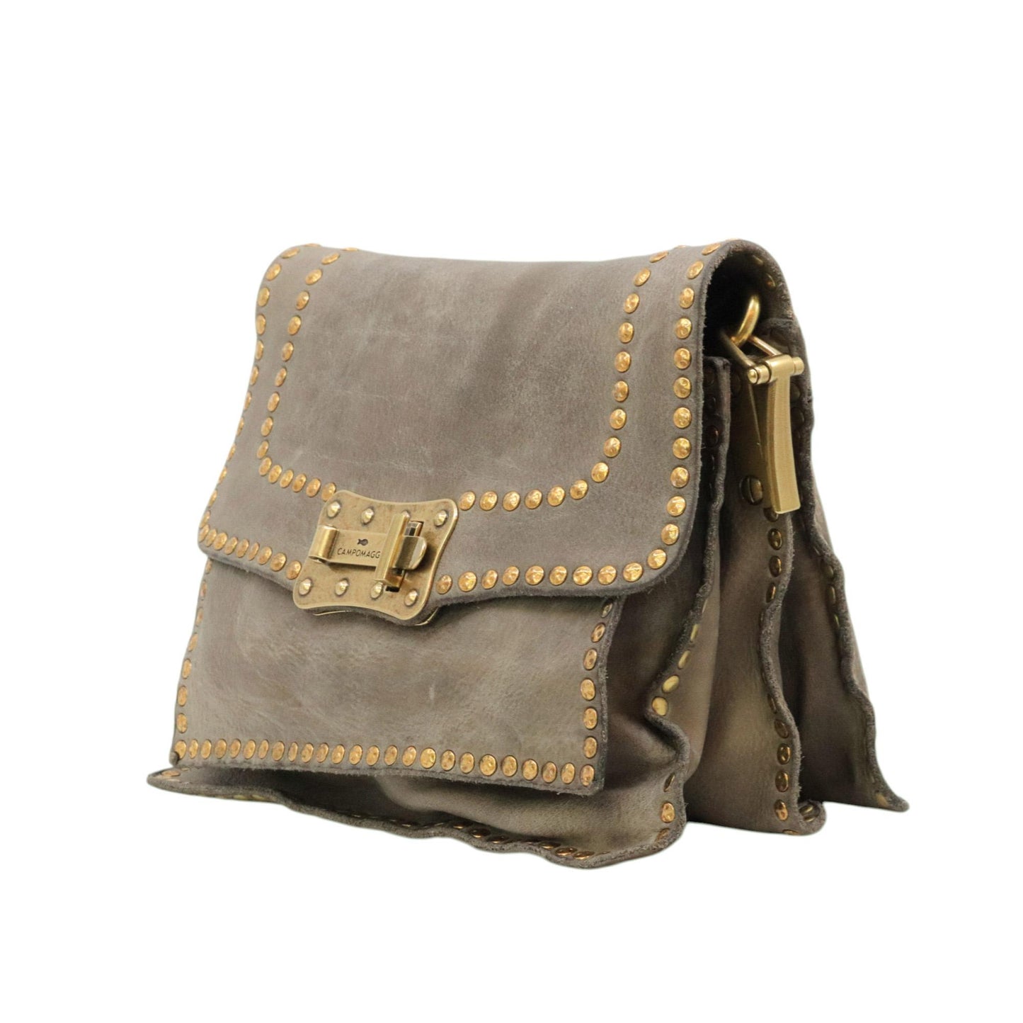 Campomaggi C016500 borsa donna in pelle grigia con borchie e tracolla