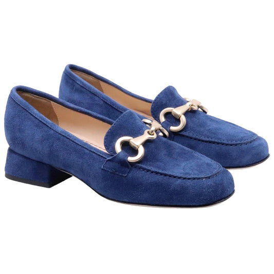 Mocassino donna Le Briella in elegante pelle scamosciata di colore blu e morsetto