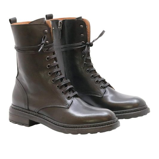 The Seller MW583 anfibio donna in pelle nera allacciato con zip laterale