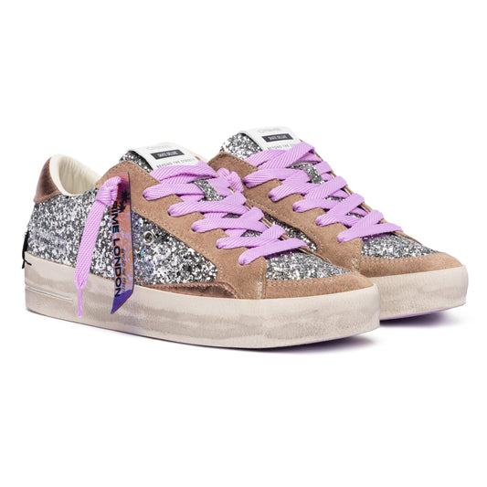 Crime London 25115 SK8 Deluxe sneaker donna in glitter argento