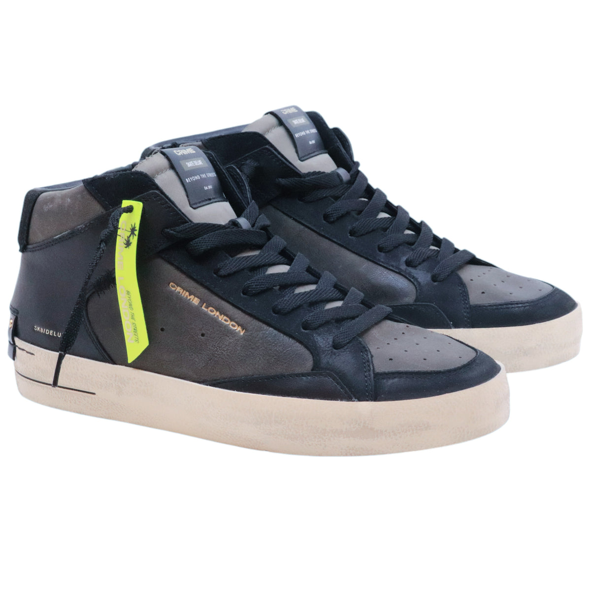 Crime London Skate Mid 15152 in pelle verde scuro e nera 