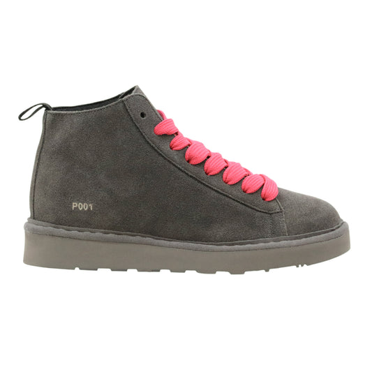 Panchic P001 W025 polacchino donna in camoscio antracite con lacci fucsia 