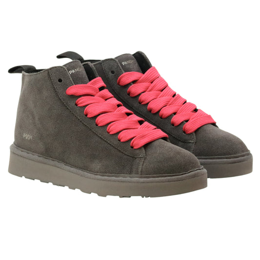 Panchic P001 W025 polacchino donna in camoscio antracite con lacci fucsia 
