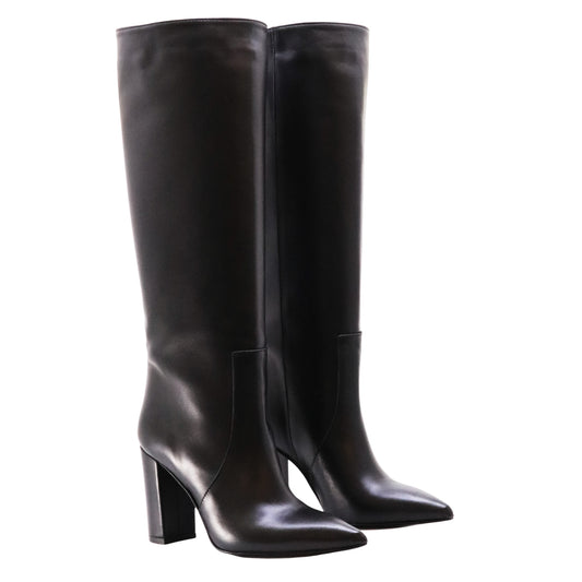 Ranyé 1000 Vitello Nero stivale donna in pelle nera tacco 9 cm 