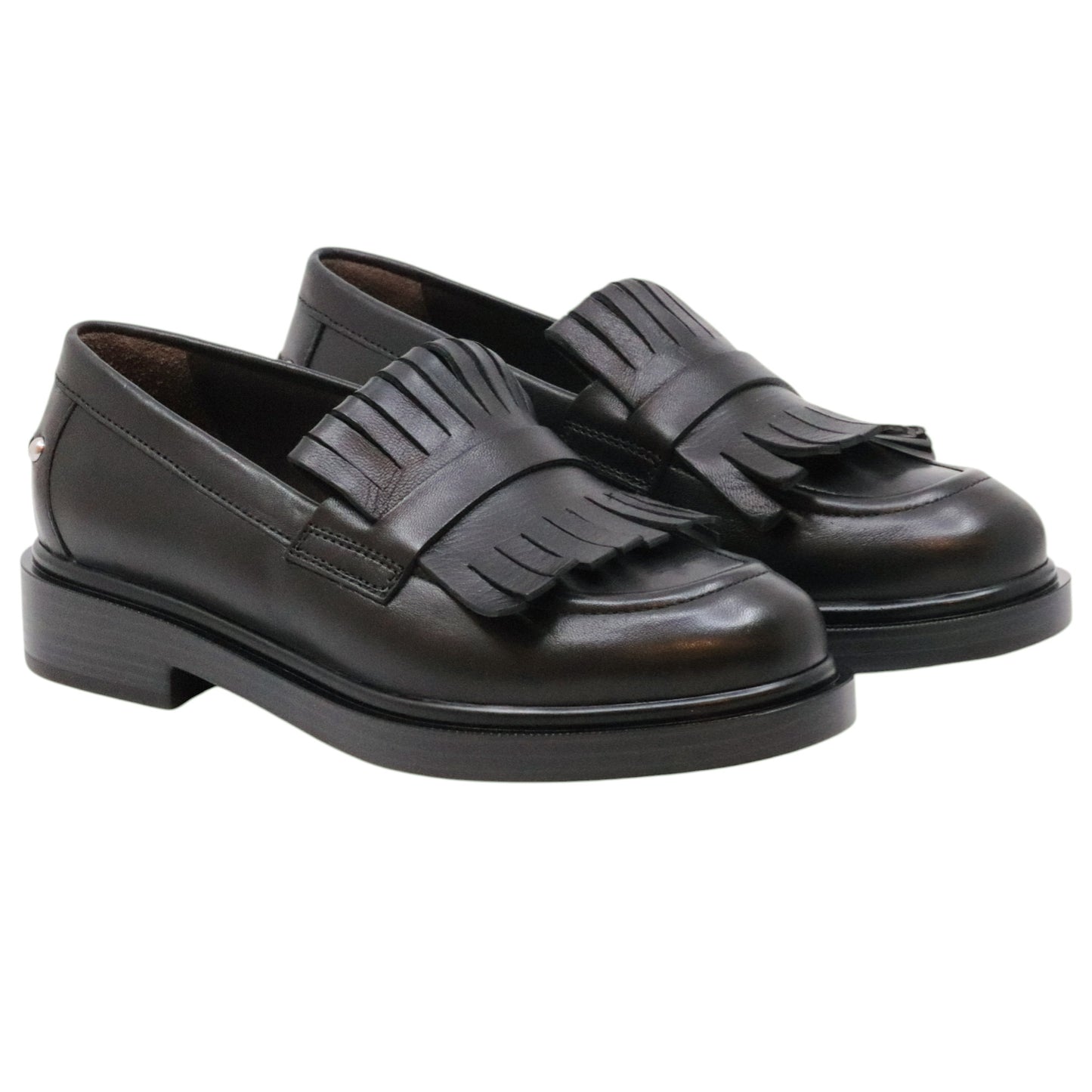 Triver Flight 709-33 Glove Nero mocassino donna in pelle nera con frange 
