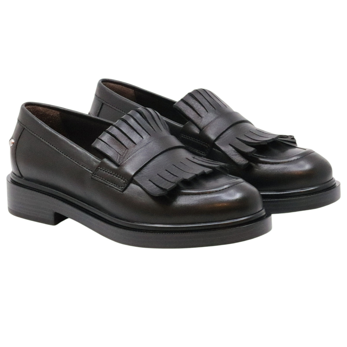 Triver Flight 709-33 Glove Nero mocassino donna in pelle nera con frange 