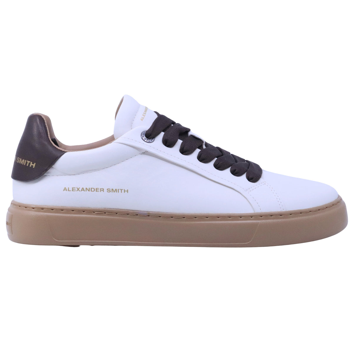Alexander Smith Soho Uomo sneaker in pelle bianca con tallone marrone e suola miele 