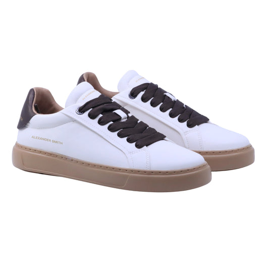 Alexander Smith Soho Uomo sneaker in pelle bianca con tallone marrone e suola miele