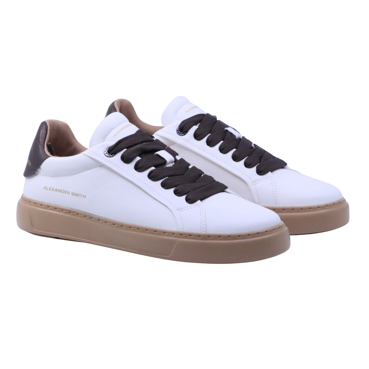 Alexander Smith Soho Uomo sneaker in pelle bianca con tallone marrone e suola miele 