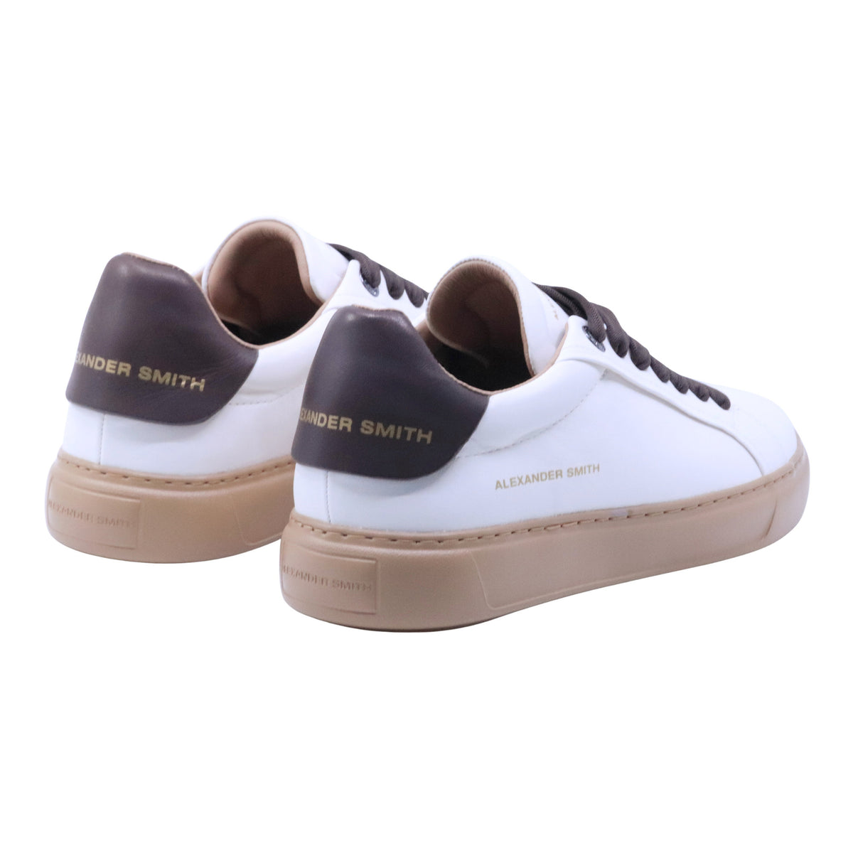 Alexander Smith Soho Uomo sneaker in pelle bianca con tallone marrone e suola miele 