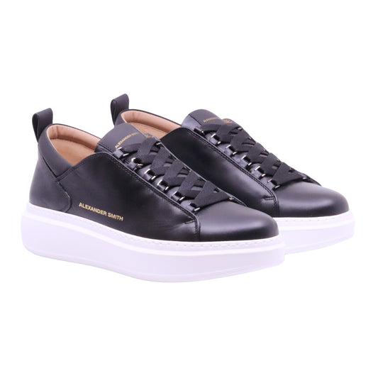 Alexander Smith Wembley 2264 sneakers uomo in pelle nera con suola platform bianca 