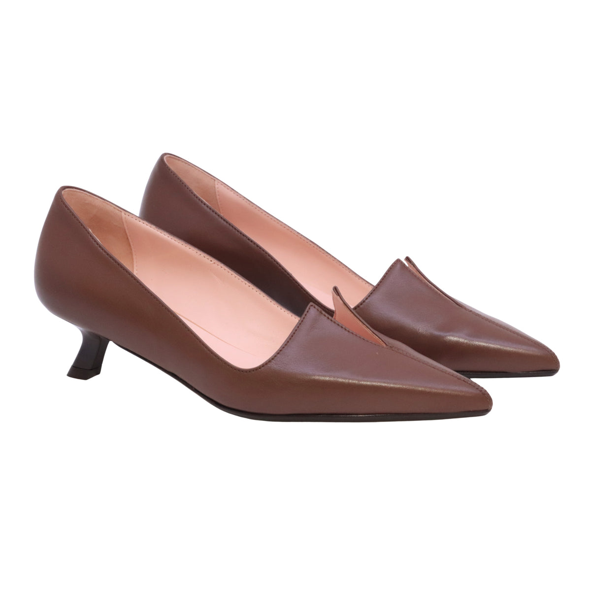 Anna F. 1973 Natur Caffè décolleté donna in pelle marrone Made in Italy con tacco kitten 4 cm 
