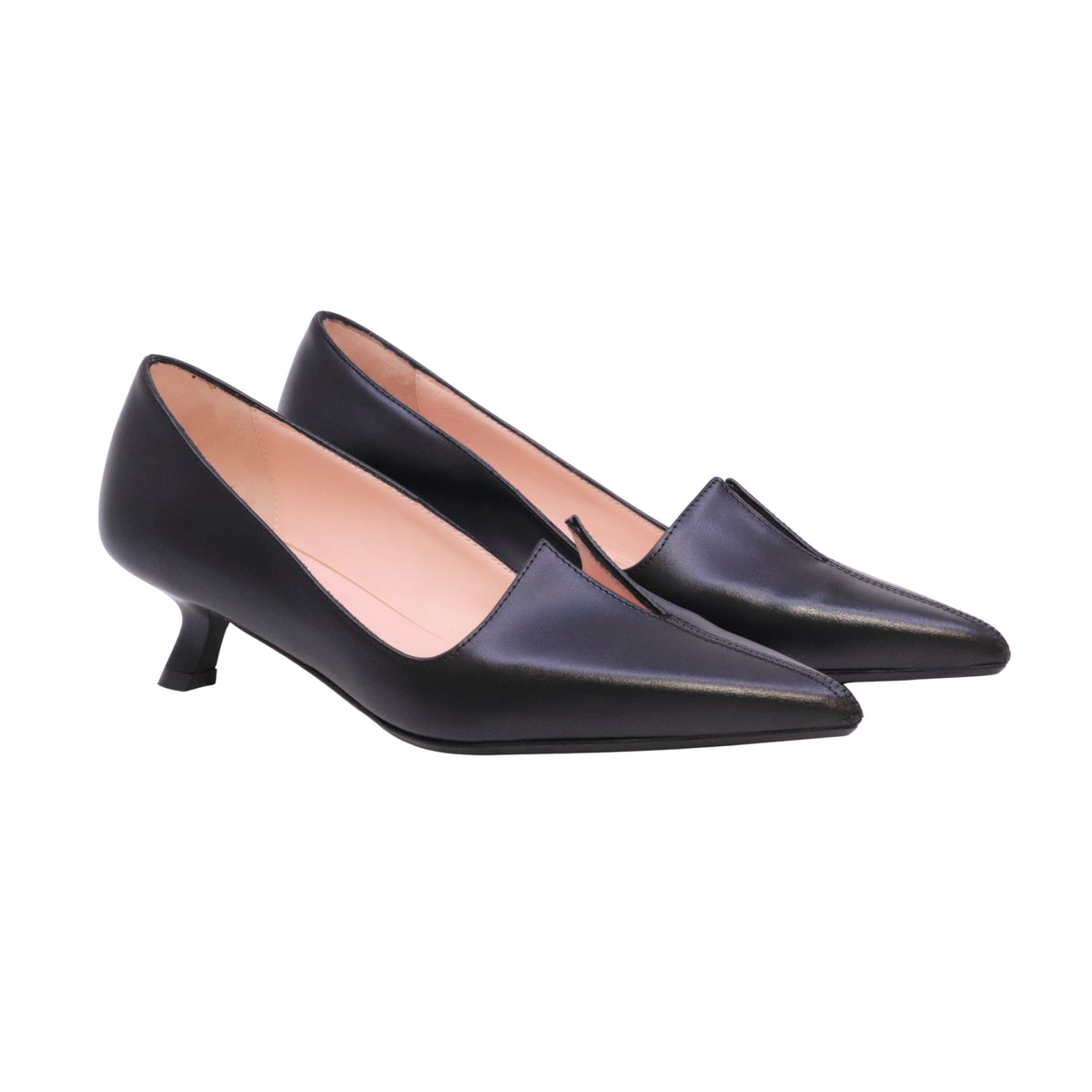 Anna F. 1973 Natur Nero décolleté donna in pelle nera Made in Italy con tacco kitten 4 cm 