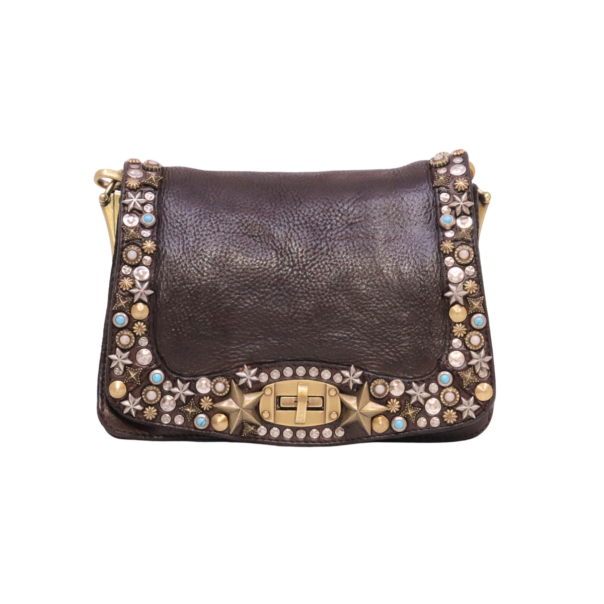 Campomaggi Perla C038610ND borsa a tracolla donna in pelle testa di moro con borchie Made in Italy 