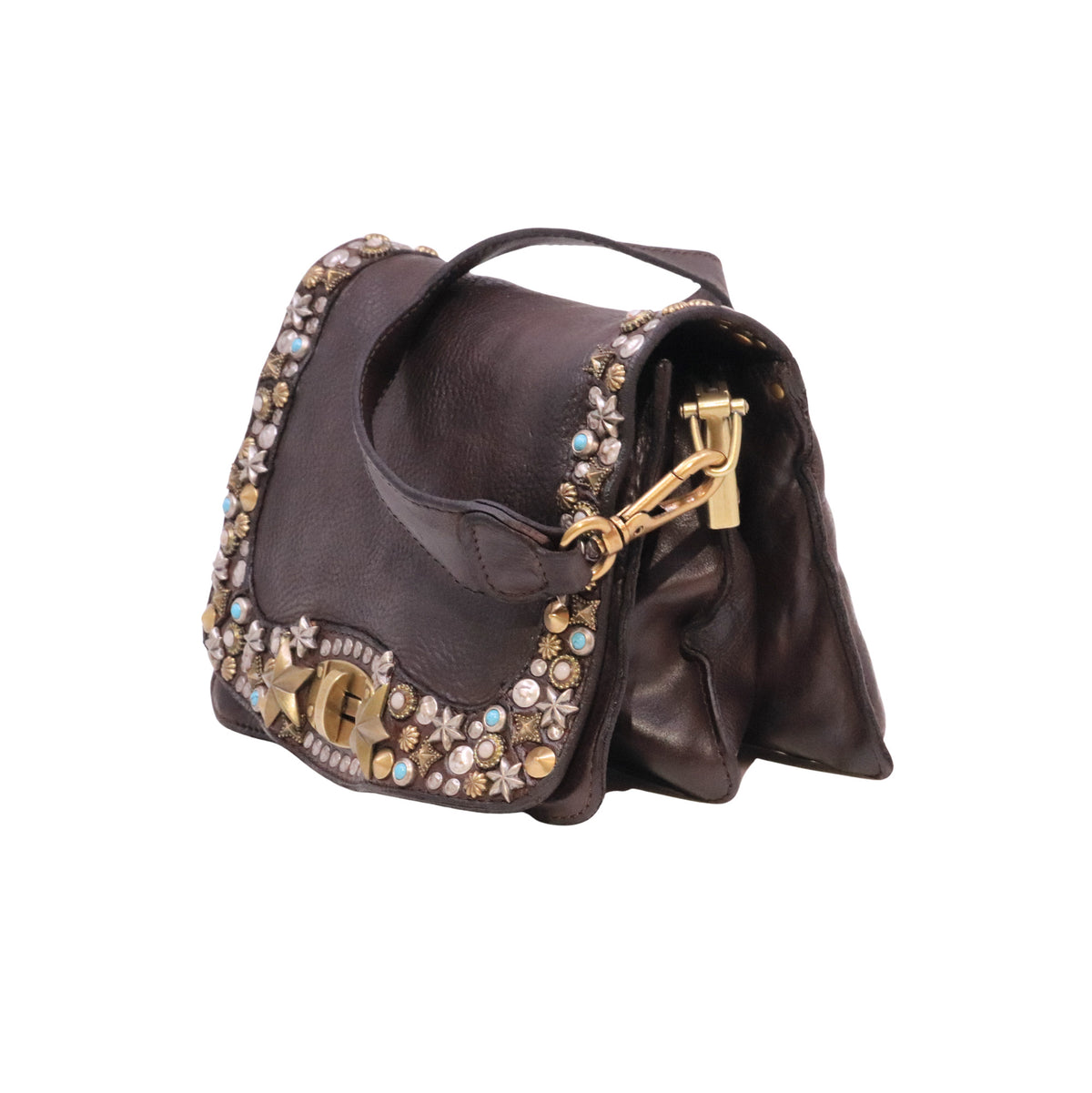 Campomaggi Perla C038610ND borsa a tracolla donna in pelle testa di moro con borchie Made in Italy 