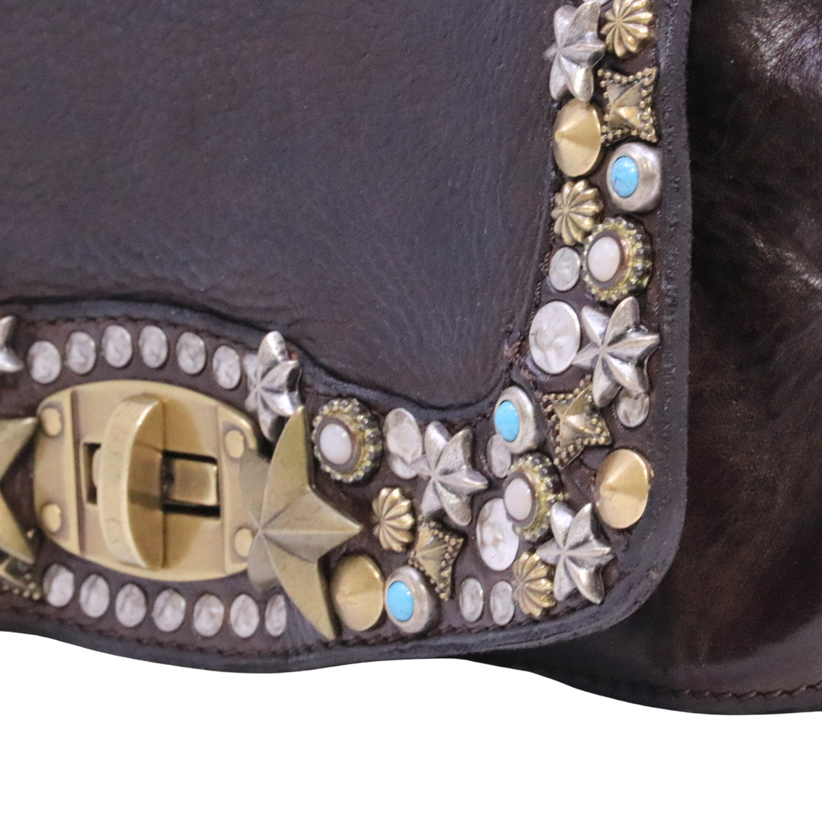 Campomaggi Perla C038610ND borsa a tracolla donna in pelle testa di moro con borchie Made in Italy 