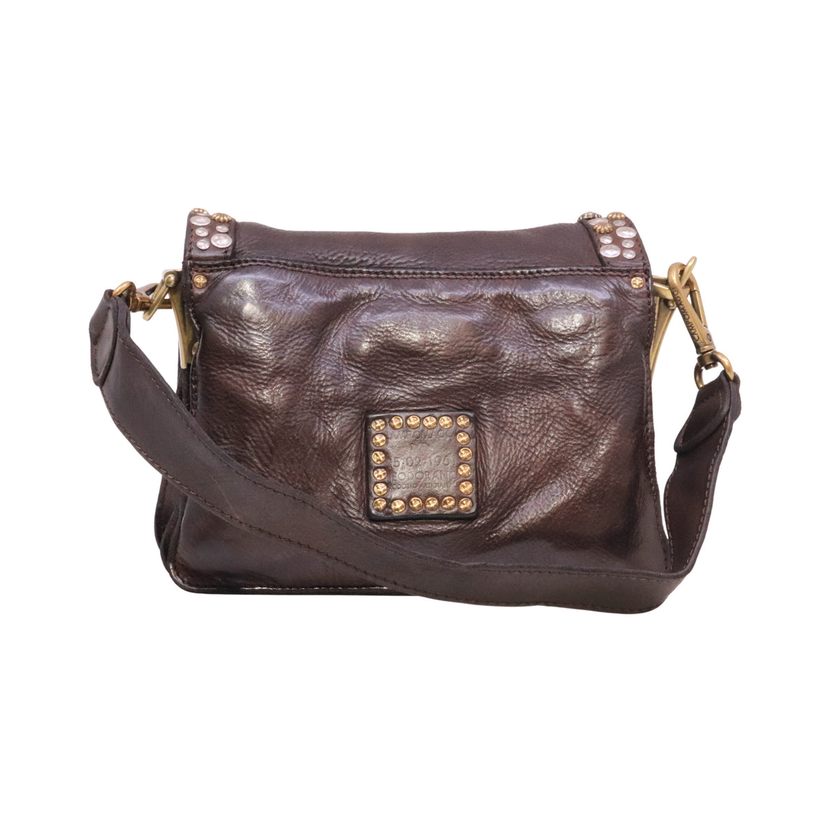Campomaggi Perla C038610ND borsa a tracolla donna in pelle testa di moro con borchie Made in Italy 