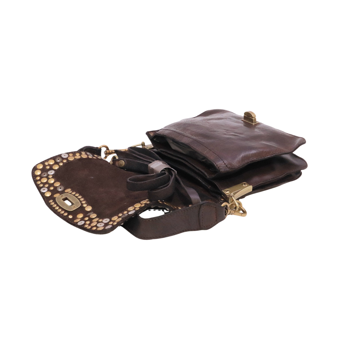 Campomaggi Perla C038610ND borsa a tracolla donna in pelle testa di moro con borchie Made in Italy 