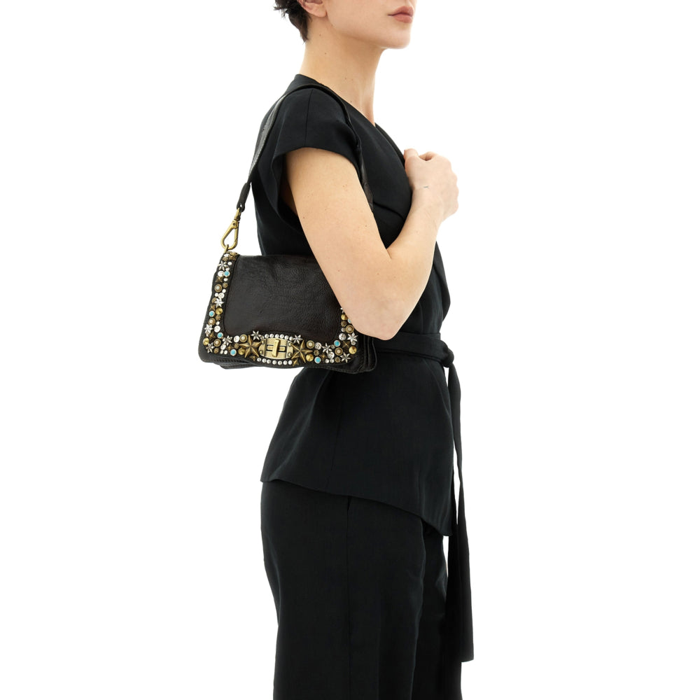 Campomaggi Perla C038610ND borsa a tracolla donna in pelle testa di moro con borchie Made in Italy 
