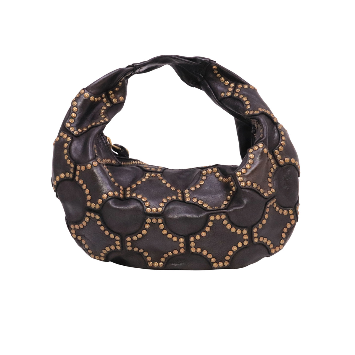 Campomaggi Marisa C039420ND borsa a spalla donna in pelle nera intrecciata con borchie Made in Italy<BR/> 