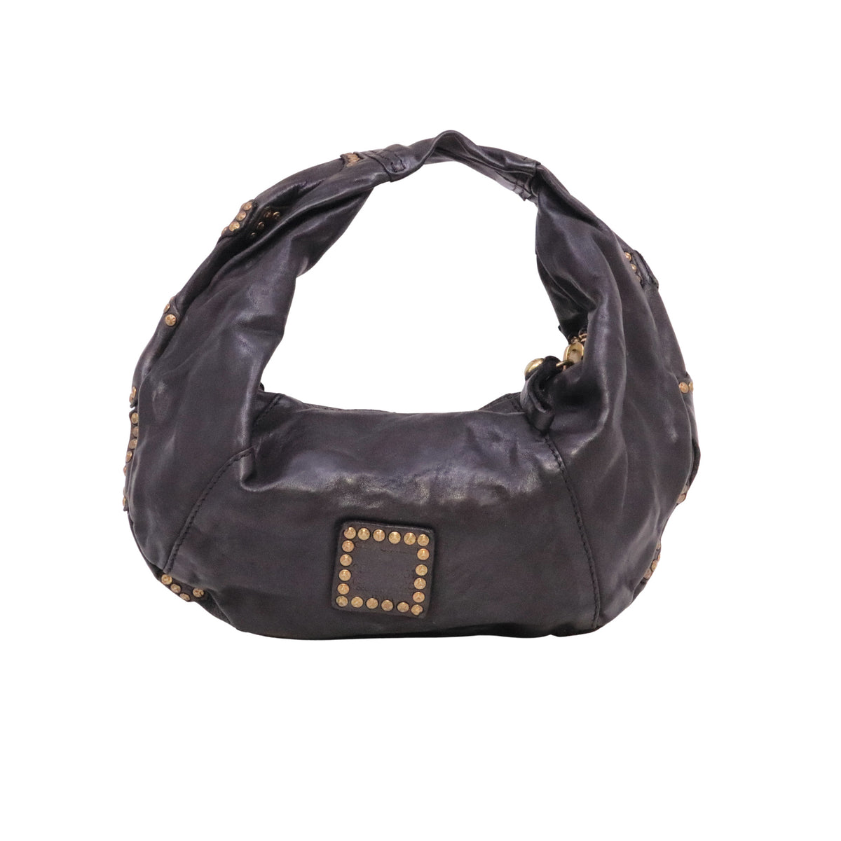Campomaggi Marisa C039420ND borsa a spalla donna in pelle nera intrecciata con borchie Made in Italy<BR/> 