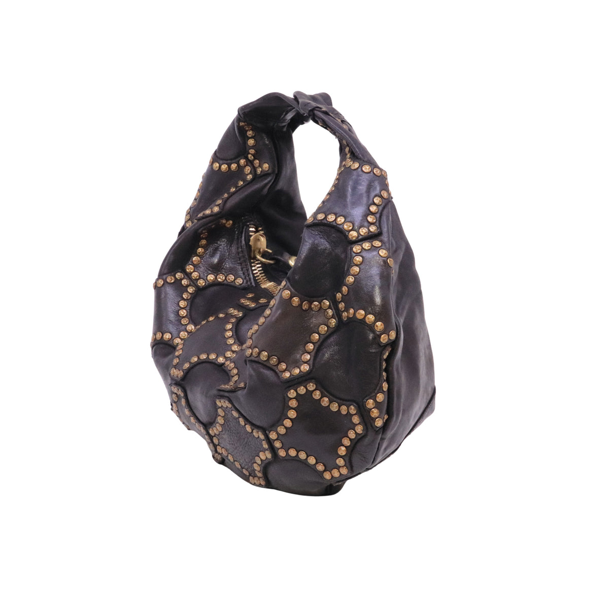 Campomaggi Marisa C039420ND borsa a spalla donna in pelle nera intrecciata con borchie Made in Italy<BR/> 