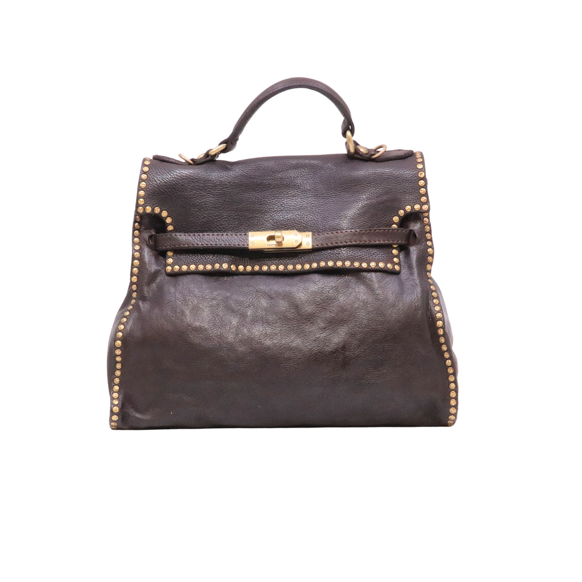 Campomaggi Ginevra C043940 borsa donna in pelle moro con borchie e tracolla 