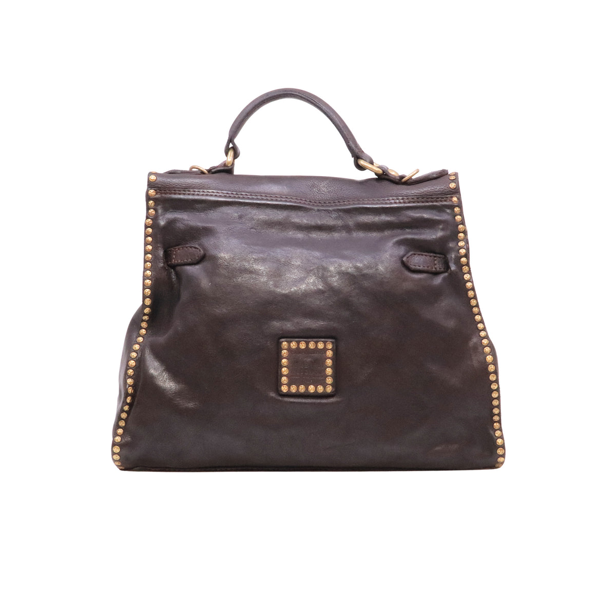 Campomaggi Ginevra C043940 borsa donna in pelle moro con borchie e tracolla 