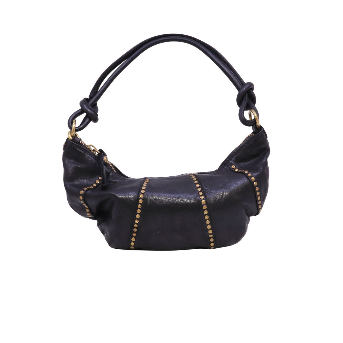 Campomaggi Sole C045570 borsa monospalla donna in pelle nera con borchie 