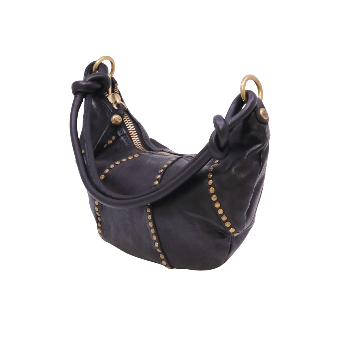 Campomaggi Sole C045570 borsa monospalla donna in pelle nera con borchie 