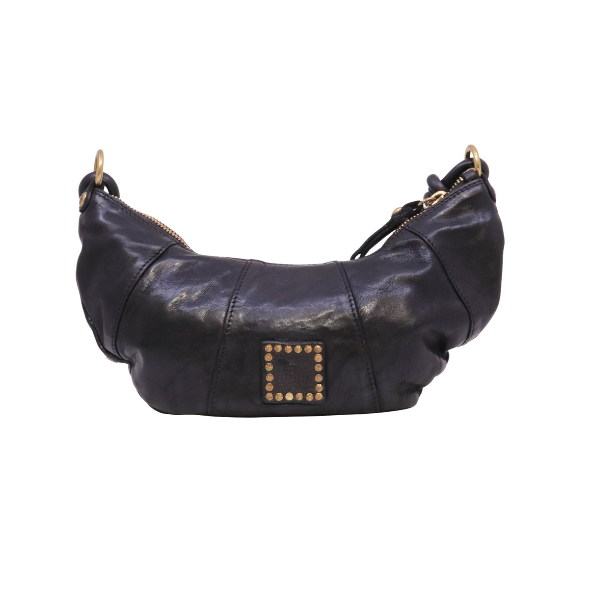 Campomaggi Sole C045570 borsa monospalla donna in pelle nera con borchie 