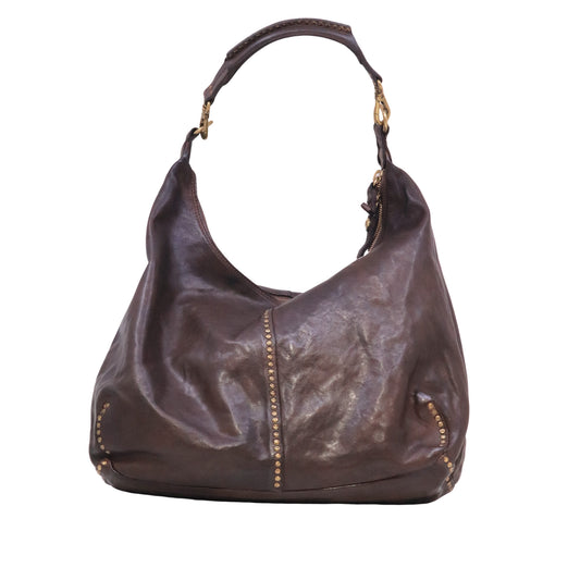 Campomaggi Wanda Kura C045720ND borsa a spalla donna in pelle testa di moro con borchie Made in Italy 