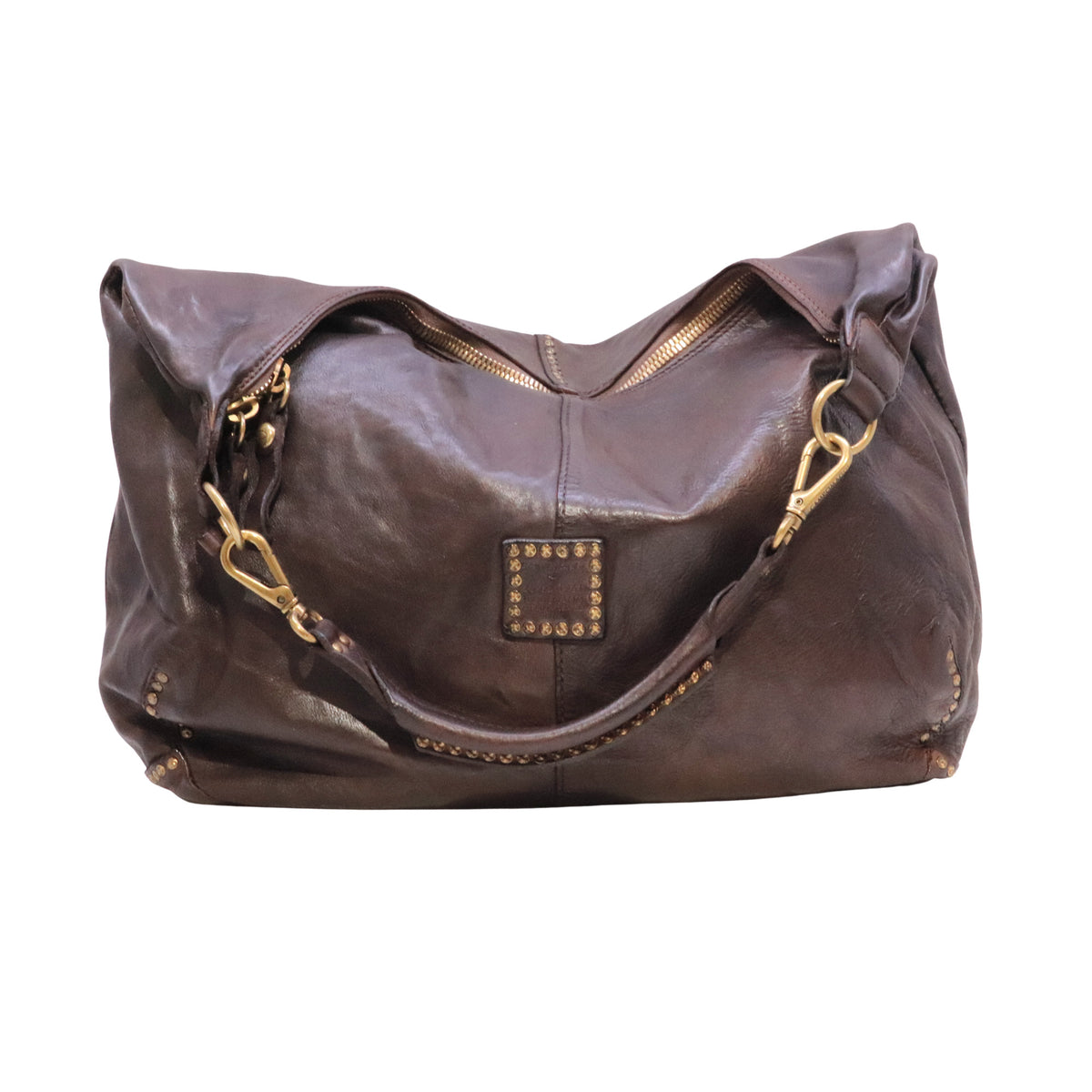 Campomaggi Wanda Kura C045720ND borsa a spalla donna in pelle testa di moro con borchie Made in Italy 