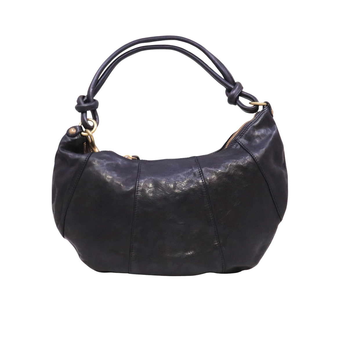 Campomaggi Sole C045930 borsa monospalla grande in pelle nera con borchie 