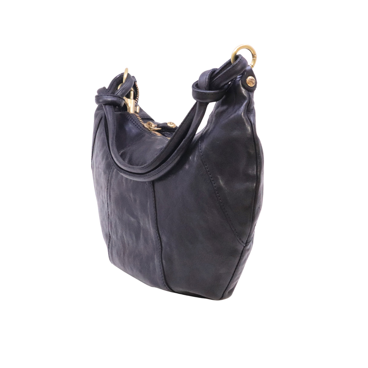 Campomaggi Sole C045930 borsa monospalla grande in pelle nera con borchie 
