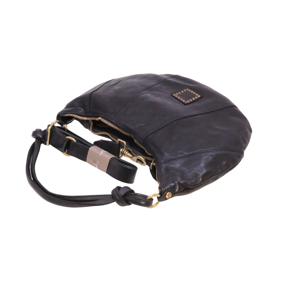 Campomaggi Sole C045930 borsa monospalla grande in pelle nera con borchie 