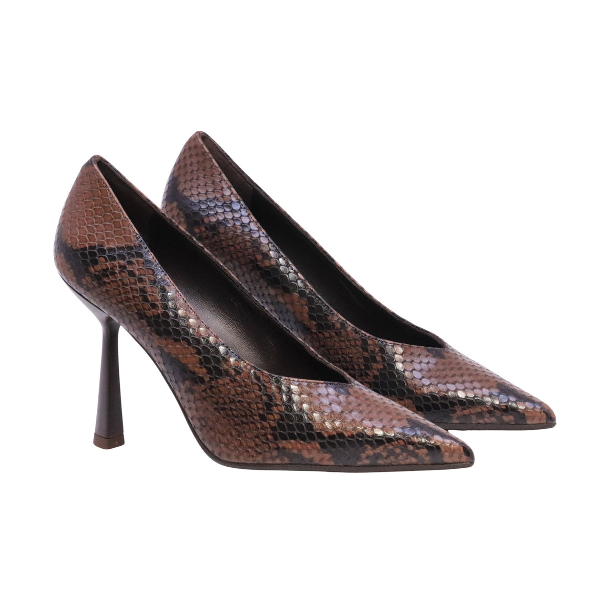 Chantal 2700 Pitone Moro décolleté donna in pelle stampa pitone marrone con tacco 9 cm 