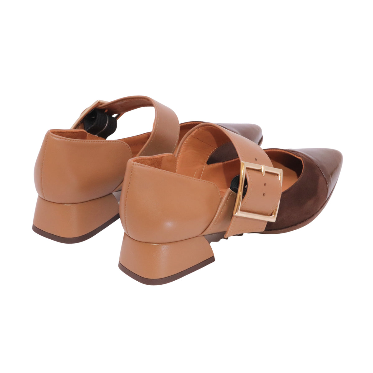 Chie Mihara Hebas49 Multi décolleté donna in camoscio e pelle marrone con fibbia 