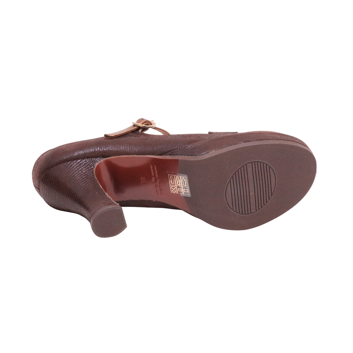 Chie Mihara Kuga décolleté donna marrone in pelle con cinturino e tacco 7,5 cm 