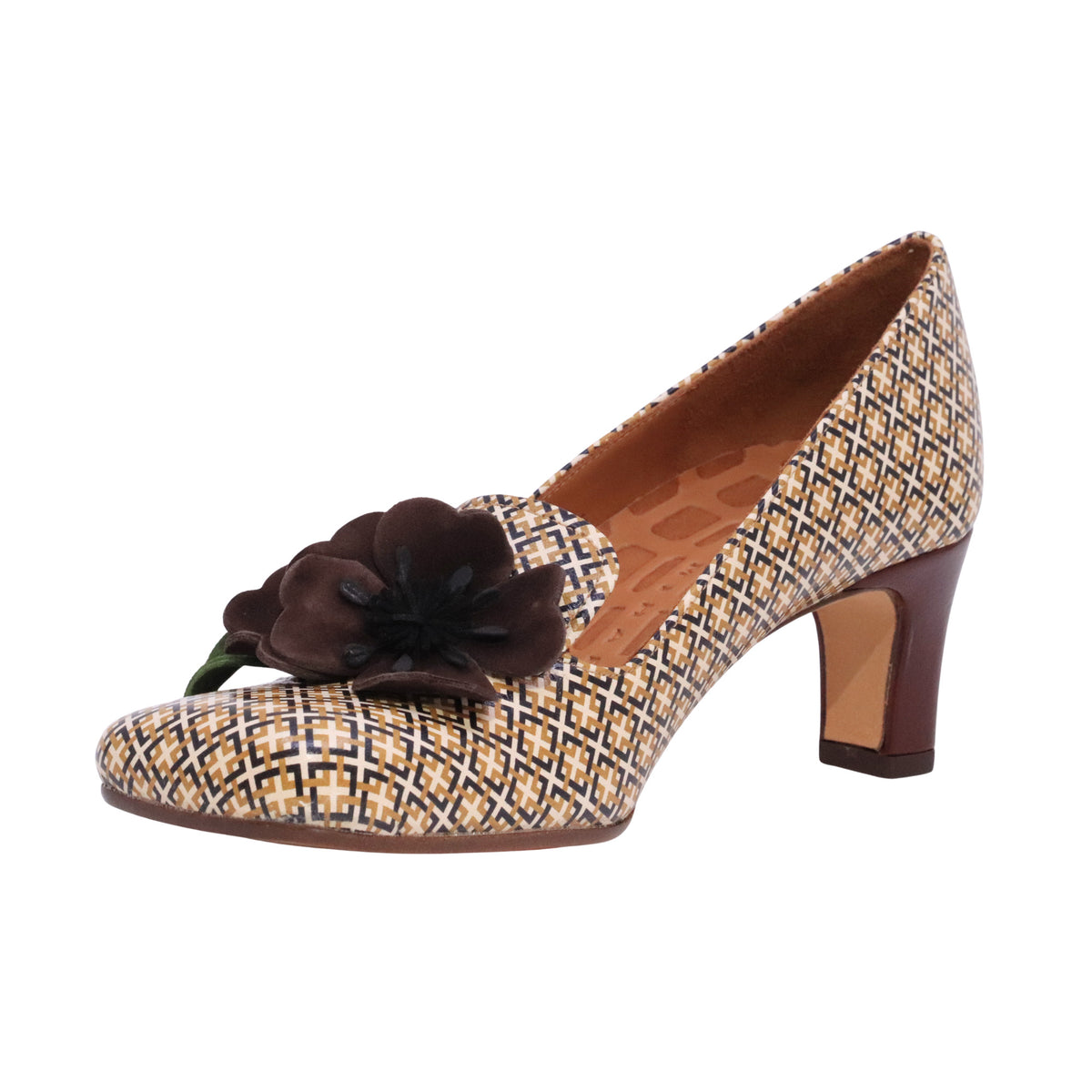 Chie Mihara Shuz Multi décolleté donna con tacco in pelle fantasia e fiore 