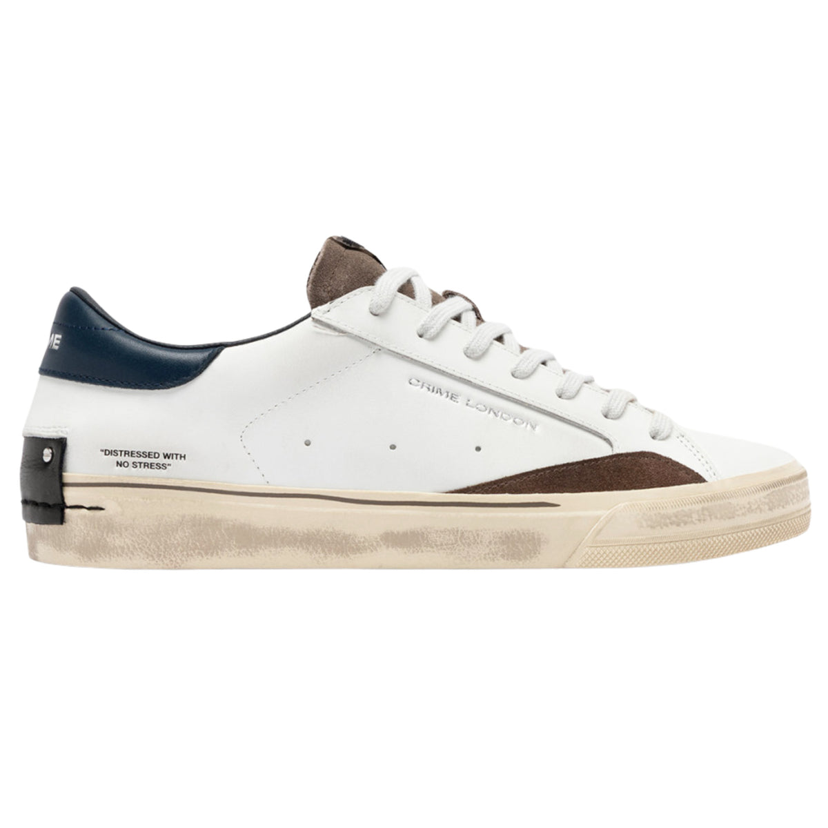 Crime London Distressed 2.0 Navy Oak 10055 sneaker uomo in pelle bianca e camoscio marrone 