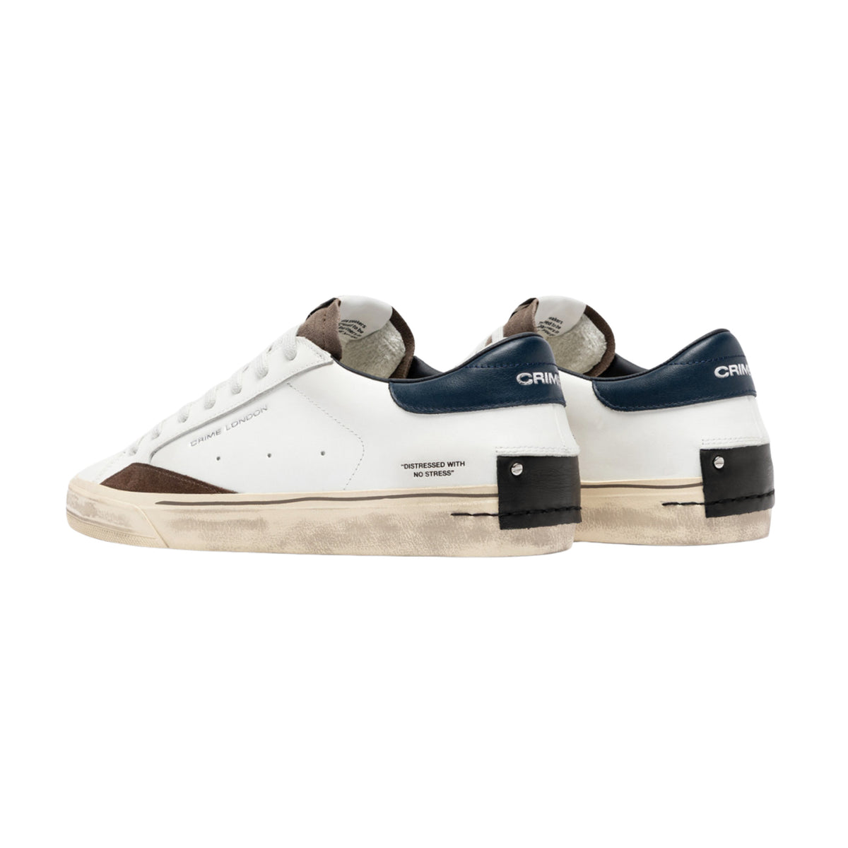 Crime London Distressed 2.0 Navy Oak 10055 sneaker uomo in pelle bianca e camoscio marrone 