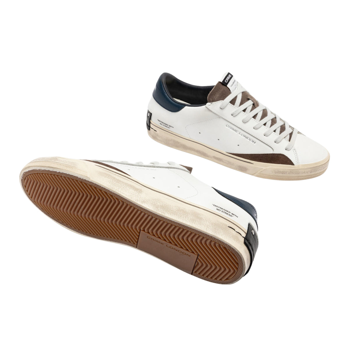 Crime London Distressed 2.0 Navy Oak 10055 sneaker uomo in pelle bianca e camoscio marrone 