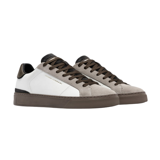 Crime London Blade Sandstone 10704 sneaker uomo in pelle bianca e camoscio tortora 