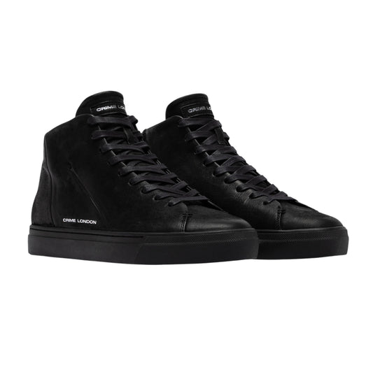 Crime London Kane Dusty Black 10830 sneaker alta uomo in pelle nera con zip 