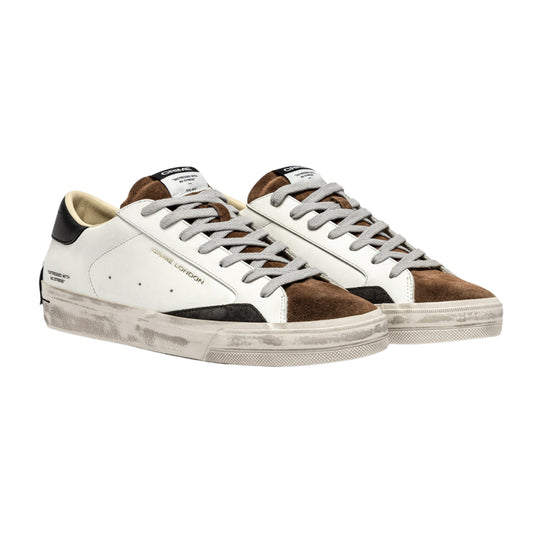 Crime London Distressed 2.0 Downtown Brown 11072 sneaker uomo in pelle bianca e camoscio marrone 