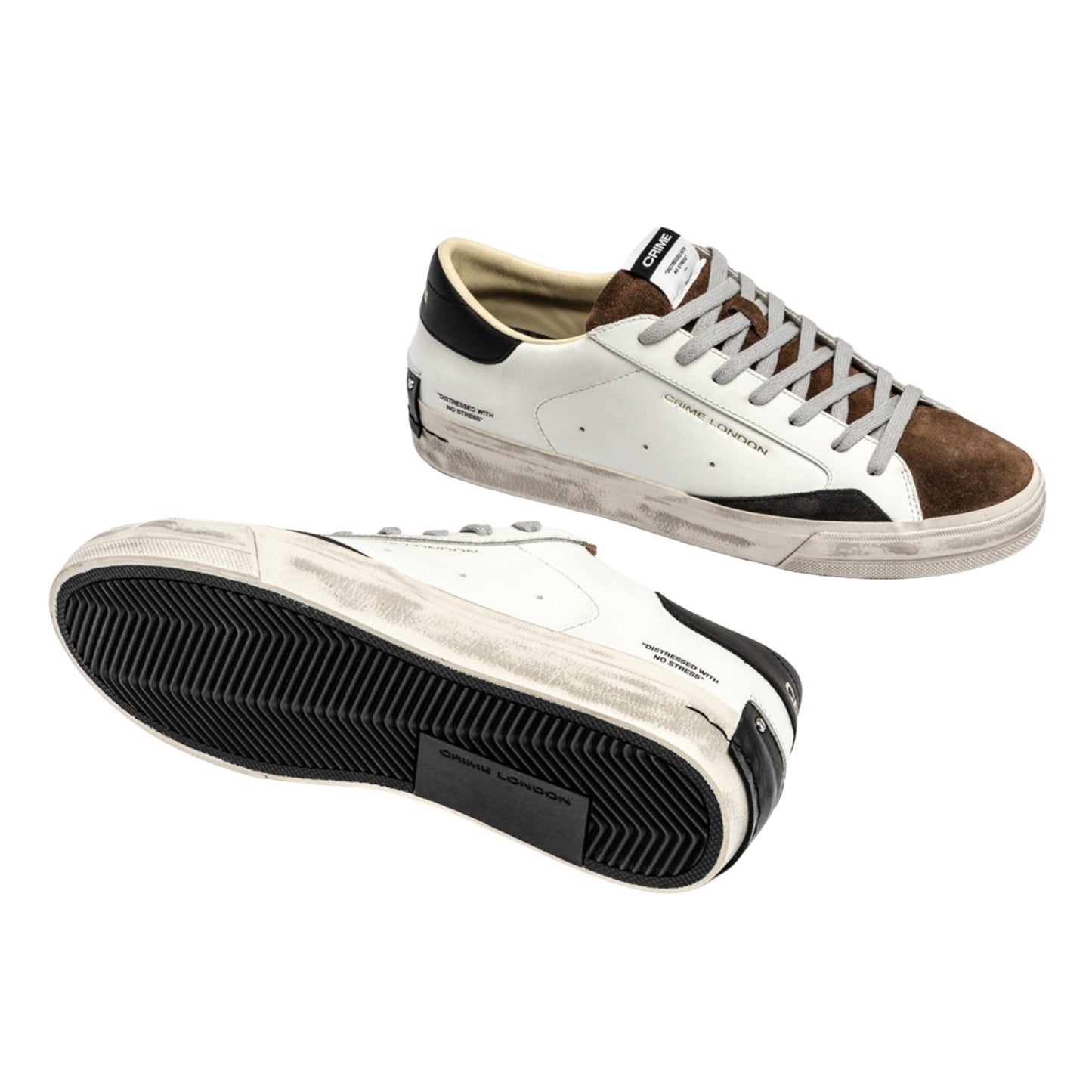 Crime London Distressed 2.0 Downtown Brown 11072 sneaker uomo in pelle bianca e camoscio marrone 